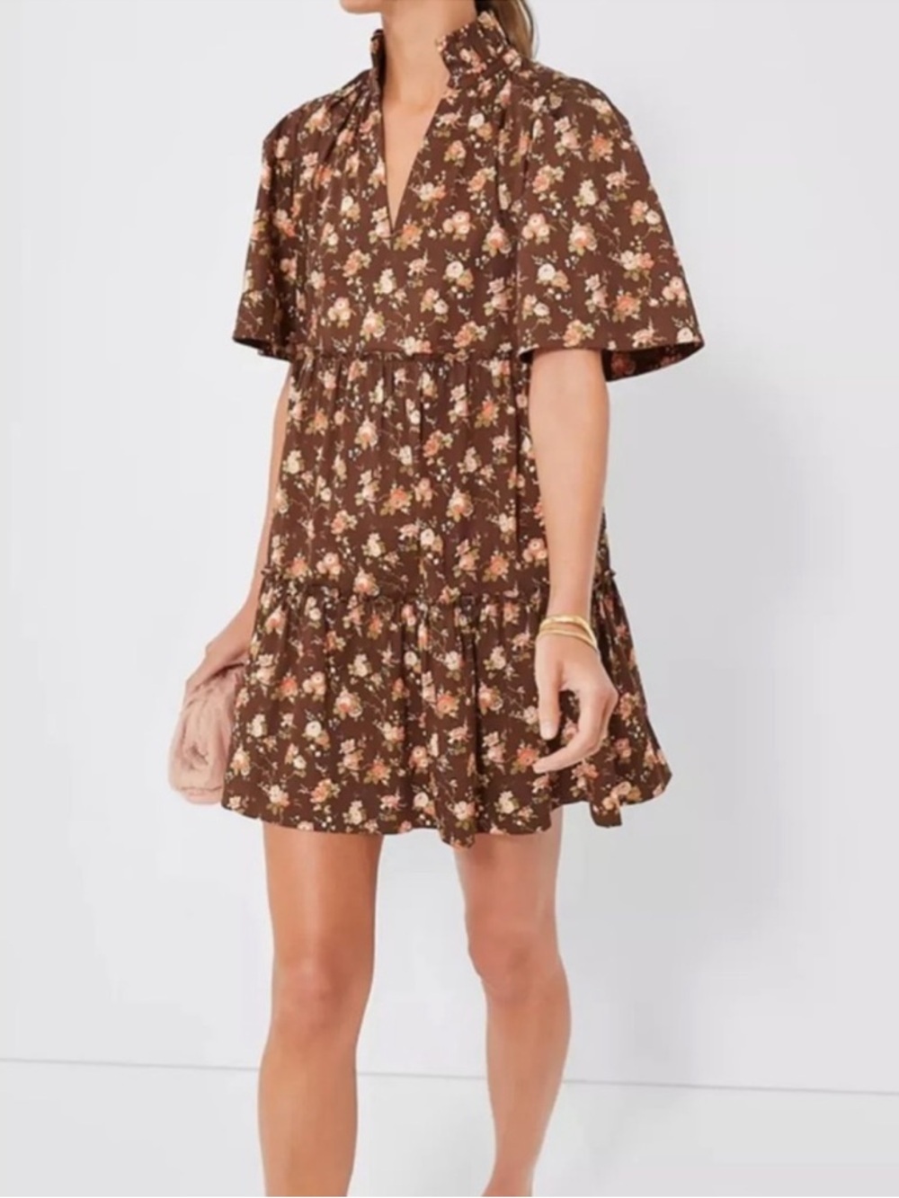 Tuckernuck Rosewood Chintz Crawford Short Sleeve Brown Floral Mini Dress Size L